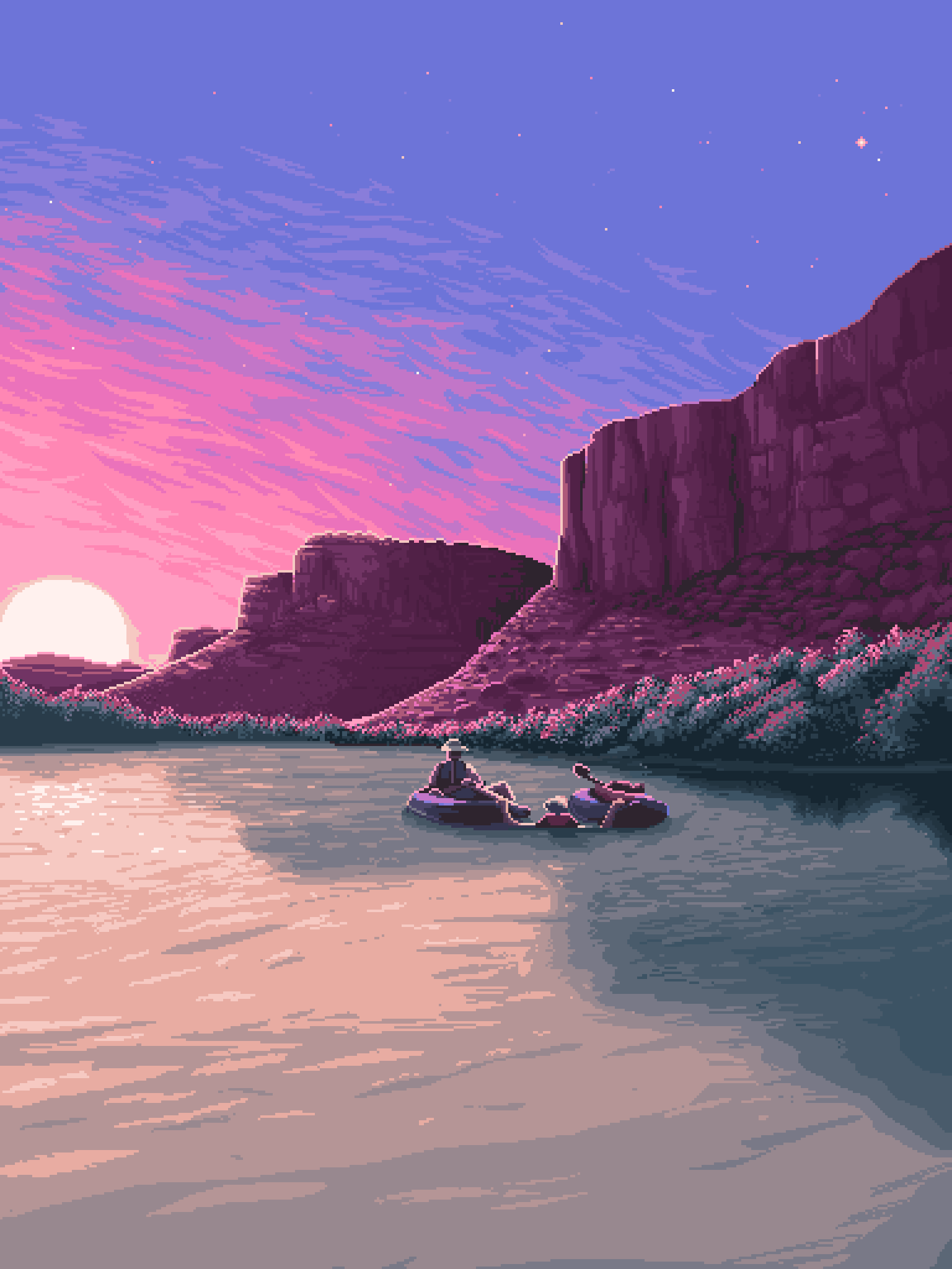 Kayak on open water at sunset